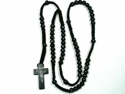Rosary -black Wood Prayer Beads - Crucifix Necklace
