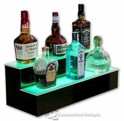 24" 2 Step Tier Led Lighted Shelves Illuminated Liquor Bottle Display Free Ship